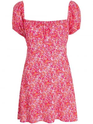 Květinové mini šaty na zip s krátkými rukávy Faithfull The Brand - růžová