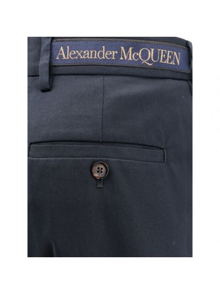 Pantalones de traje con cremallera de algodón Alexander Mcqueen azul