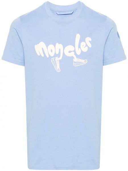 Koszulka bawełniana z nadrukiem Moncler niebieska
