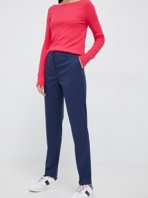 Kalhoty Tommy Hilfiger dámské, tmavomodrá barva, střih chinos, medium waist