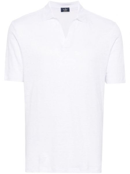 Lininis polo marškinėliai v formos iškirpte Barba balta