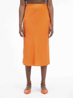 Falda midi de crepé Calvin Klein naranja