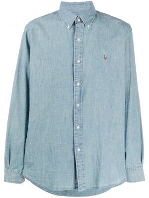 Košeľa s výšivkou s výšivkou na zips Polo Ralph Lauren modrá