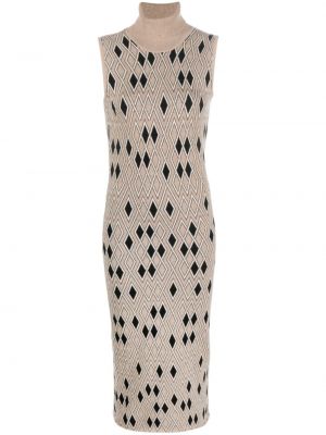 Sukienka midi z wzorem argyle Remain brązowa
