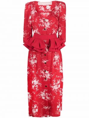 Robe mi-longue à fleurs Ulyana Sergeenko rouge