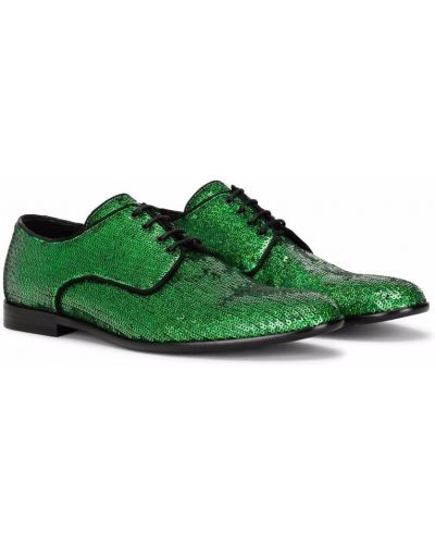 Krajkové šněrovací polobotky s flitry Dolce & Gabbana zelené