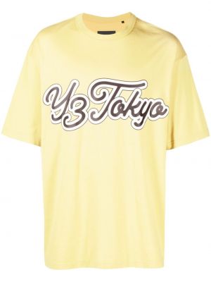 Kokvilnas t-krekls ar apdruku Y-3 dzeltens