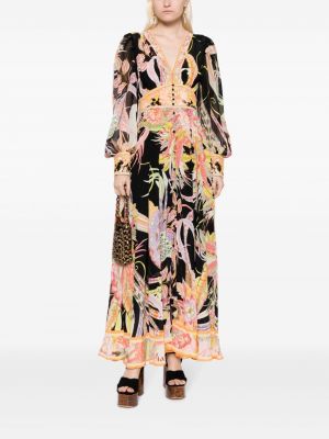 Robe de soirée en soie à imprimé à motifs abstraits Camilla noir