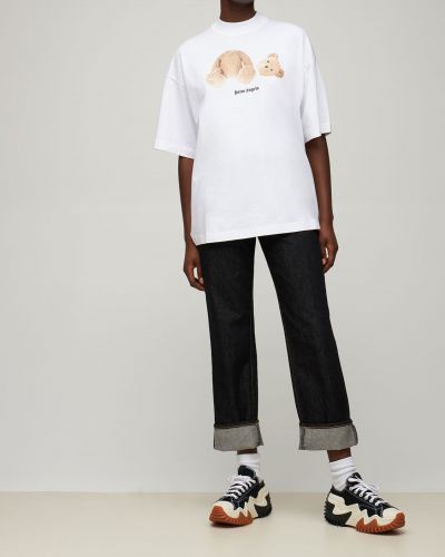 Βαμβακερή μπλούζα από ζέρσεϋ σε φαρδιά γραμμή Palm Angels λευκό