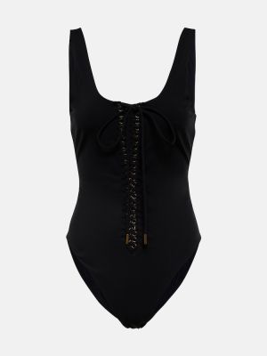 Čipkované šnurovacie plavky Saint Laurent čierna