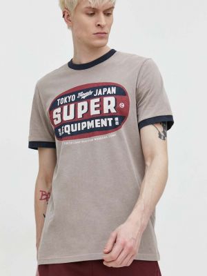 Памучна тениска с дълъг ръкав с принт Superdry бежово