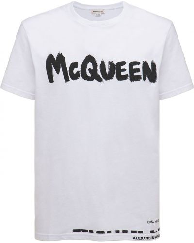 Kokvilnas t-krekls ar apdruku džersija Alexander Mcqueen balts