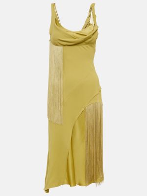 Saténové midi šaty s třásněmi Victoria Beckham žluté