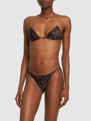 Bikini cu imagine cu model leopard Dolla Paris maro
