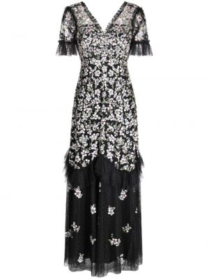 Коктейлна рокля с пайети с v-образно деколте Needle & Thread черно