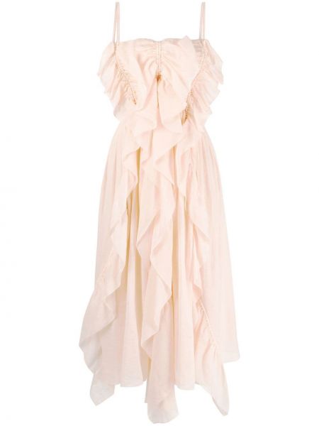 Μίντι φόρεμα με βολάν Chloé ροζ