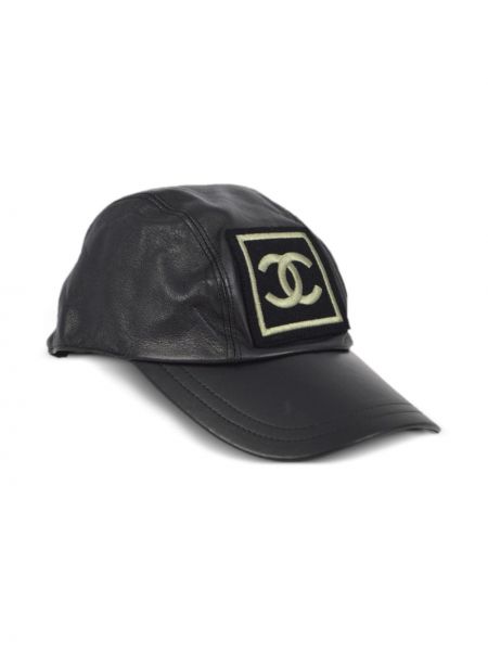 Usnjena kapa s šiltom Chanel Pre-owned črna
