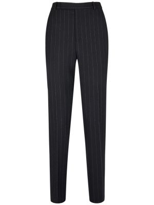 Spodnie z wysoką talią wełniane w paski Saint Laurent czarne