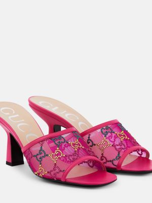 Papuci tip mules plasă Gucci roz