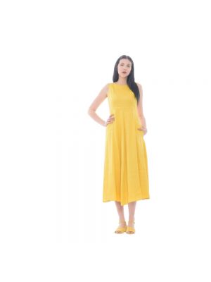 Sukienka midi z otwartymi plecami bez rękawów Max Mara Weekend żółta