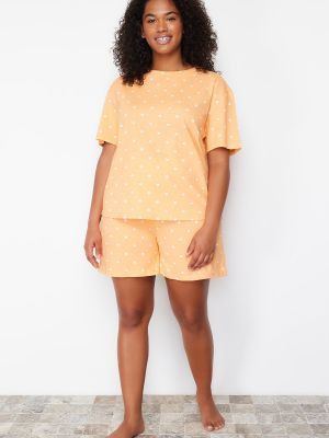 Dzianinowa piżama w serca Trendyol pomarańczowa