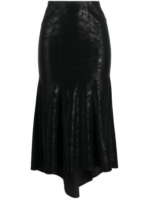 Plisovaná asymetrická kožená sukňa Misbhv čierna