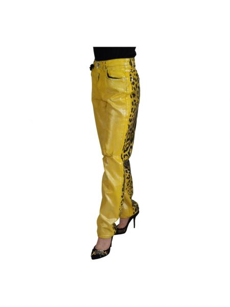 Proste spodnie z nadrukiem zwierzęcym w panterkę relaxed fit Dolce And Gabbana żółte