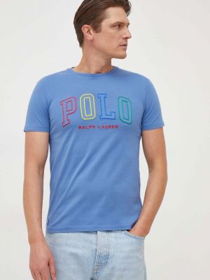 Памучна поло тениска с апликация Polo Ralph Lauren синьо