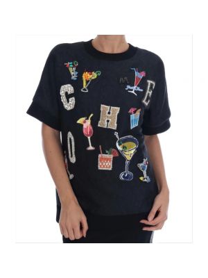 Czarna haftowana bluza z kapturem z krótkim rękawem Dolce And Gabbana