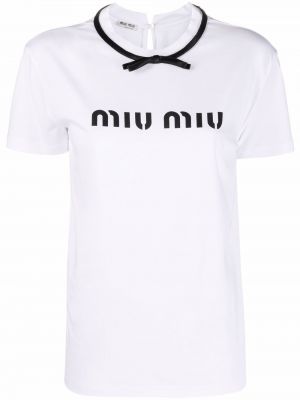 Koszulka z kokardką z nadrukiem Miu Miu