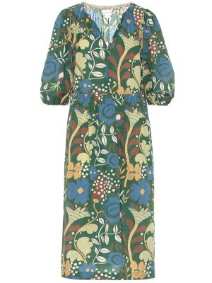 Rochie midi de catifea din bumbac cu model floral Velvet verde