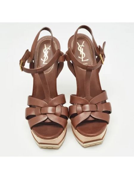Sandalias de cuero retro Yves Saint Laurent Vintage marrón