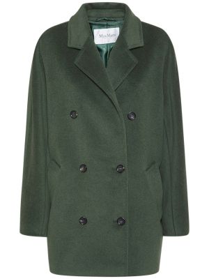 Krótki płaszcz wełniany z kaszmiru Max Mara zielony