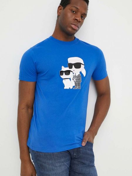 Bombažna majica Karl Lagerfeld modra