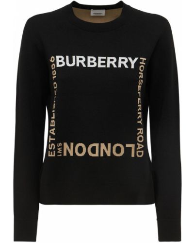 Памучен вълнен пуловер Burberry черно