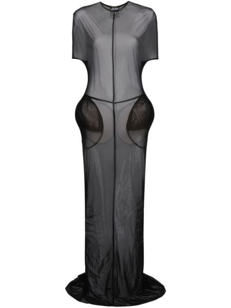 Priehľadné dlouhé šaty so sieťovinou Jean Paul Gaultier čierna