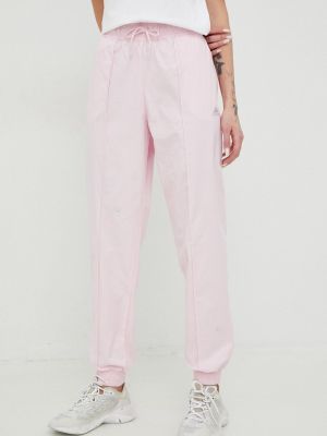 Adidas pantaloni de bumbac femei, culoarea roz, cu imprimeu