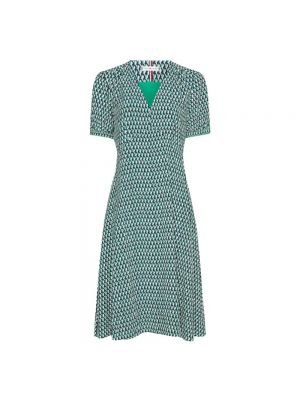 Sukienka midi z dekoltem w serek w geometryczne wzory Tommy Hilfiger zielona