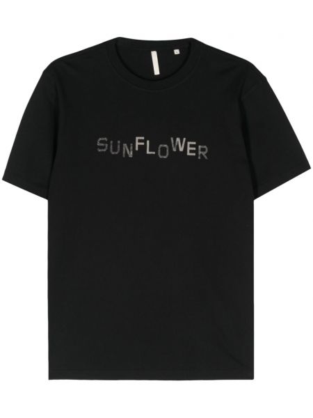 Kokvilnas t-krekls ar apdruku Sunflower melns
