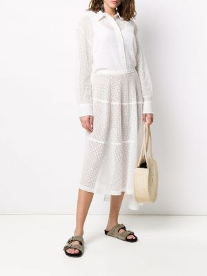 Krajkové asymetrické midi sukně Jil Sander bílé
