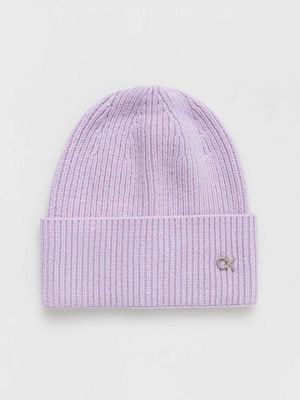 Шерстяная шапка Calvin Klein фиолетовая