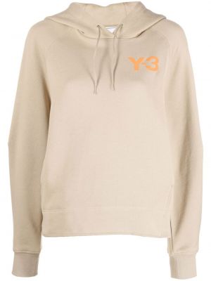Raštuotas medvilninis džemperis su gobtuvu Y-3 smėlinė