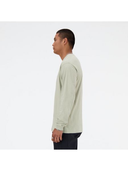 T-shirt en polaire en coton avec manches longues New Balance vert