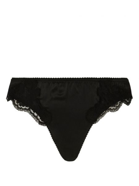 Krajkové saténové kalhotky string Dolce & Gabbana černé