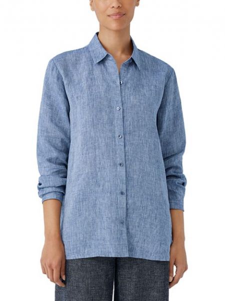 Классическая льняная рубашка Eileen Fisher синяя
