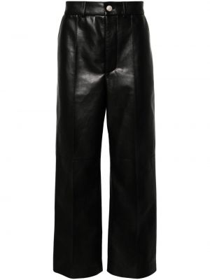 Pantaloni din piele cu croială lejeră Nanushka negru