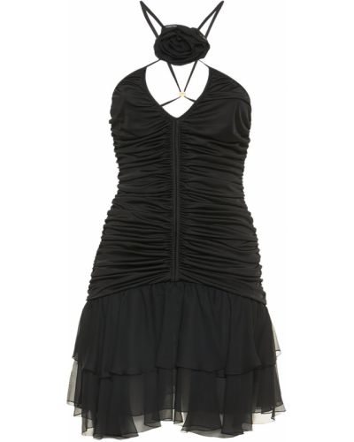 Jersey mini obleka iz šifona s cvetličnim vzorcem Blumarine črna