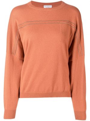 Kašmírový svetr s korálky Brunello Cucinelli oranžový