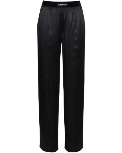 Hedvábné saténové rovné kalhoty s vysokým pasem Tom Ford černé