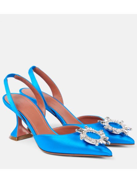 Сатенени полуотворени обувки с отворена пета Amina Muaddi синьо